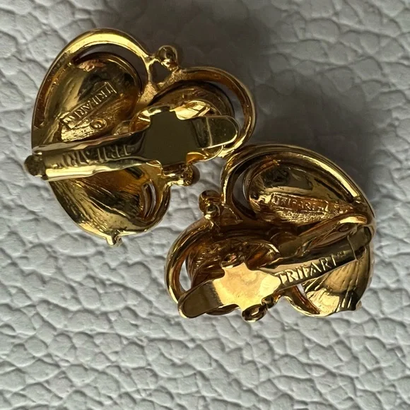 RARE Signed TRIFARI TM Peacock Feather Brooch & clip on earrings set - Picture 8 of 8